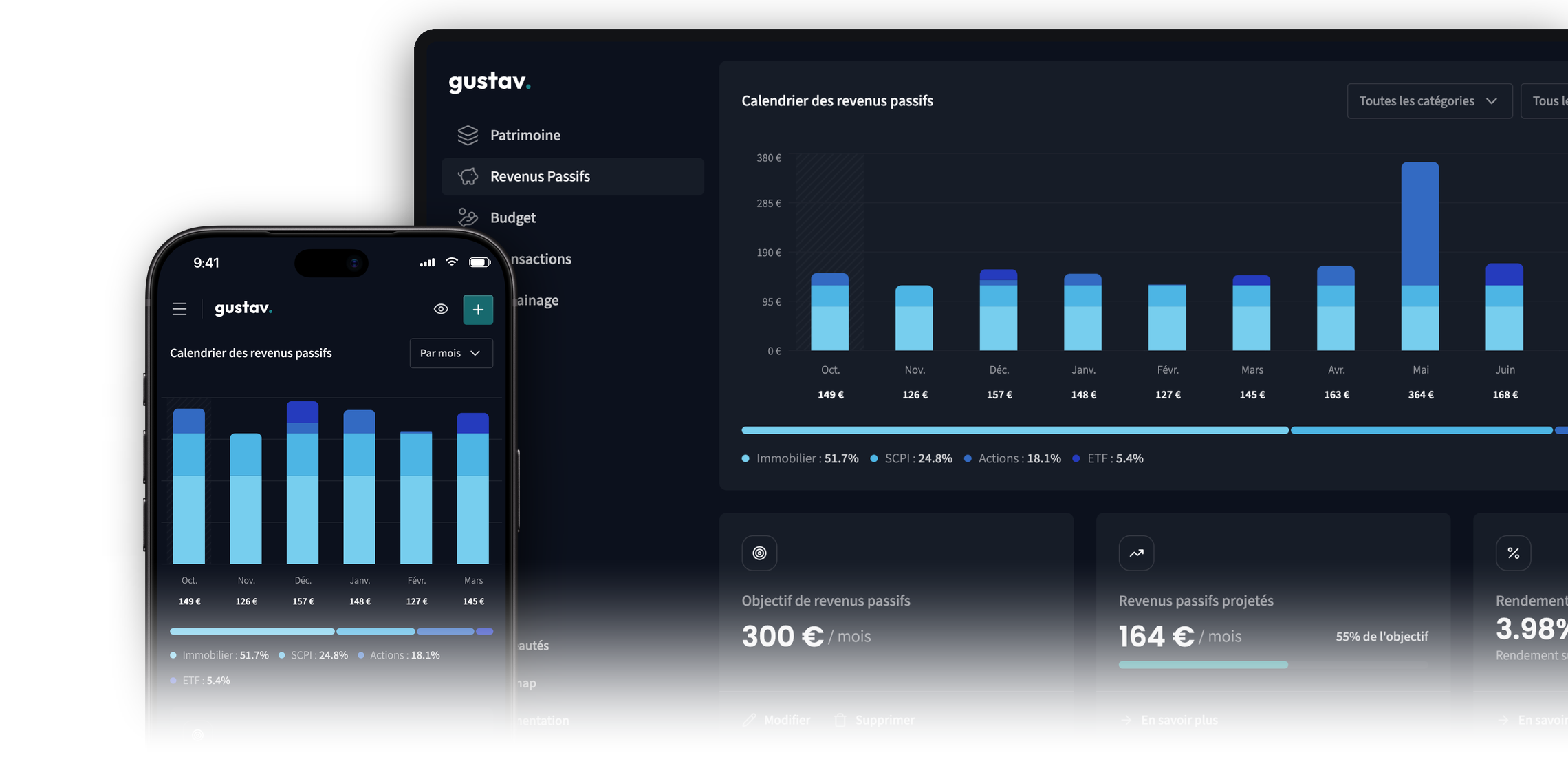 Revenus passifs dans Gustav, sur mobile et sur ordinateur